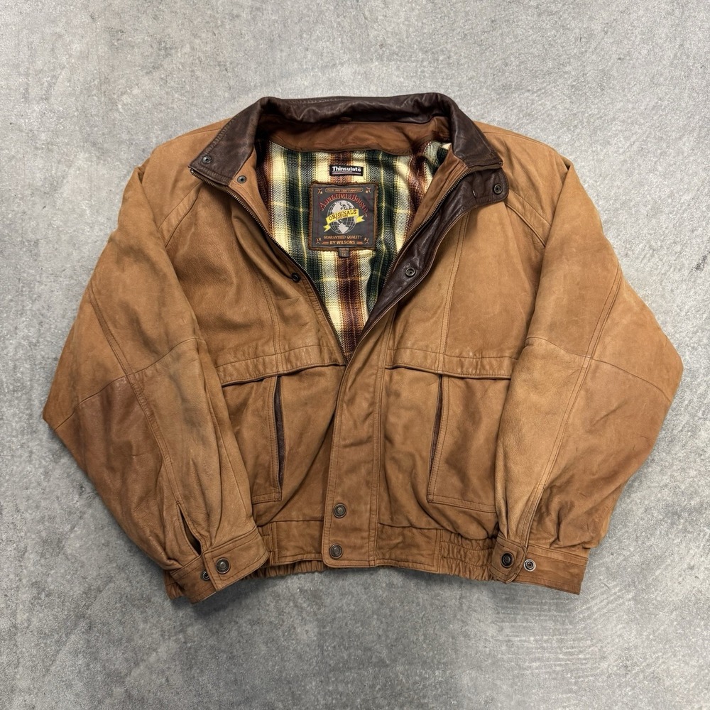 Vintage Wilsons Adventure Bound Brown Leather Bomber Jacket XL Thinsulate